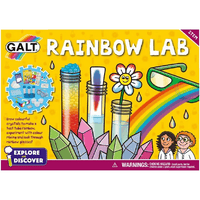 Galt Rainbow Lab science kit box with rainbow, test tubes, crystals and flower graphic