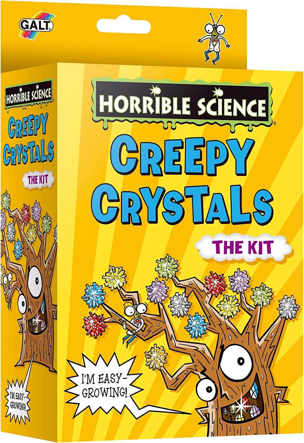 Creepy Crystals science kit box with colorful Horrible Science branding and crystal graphics