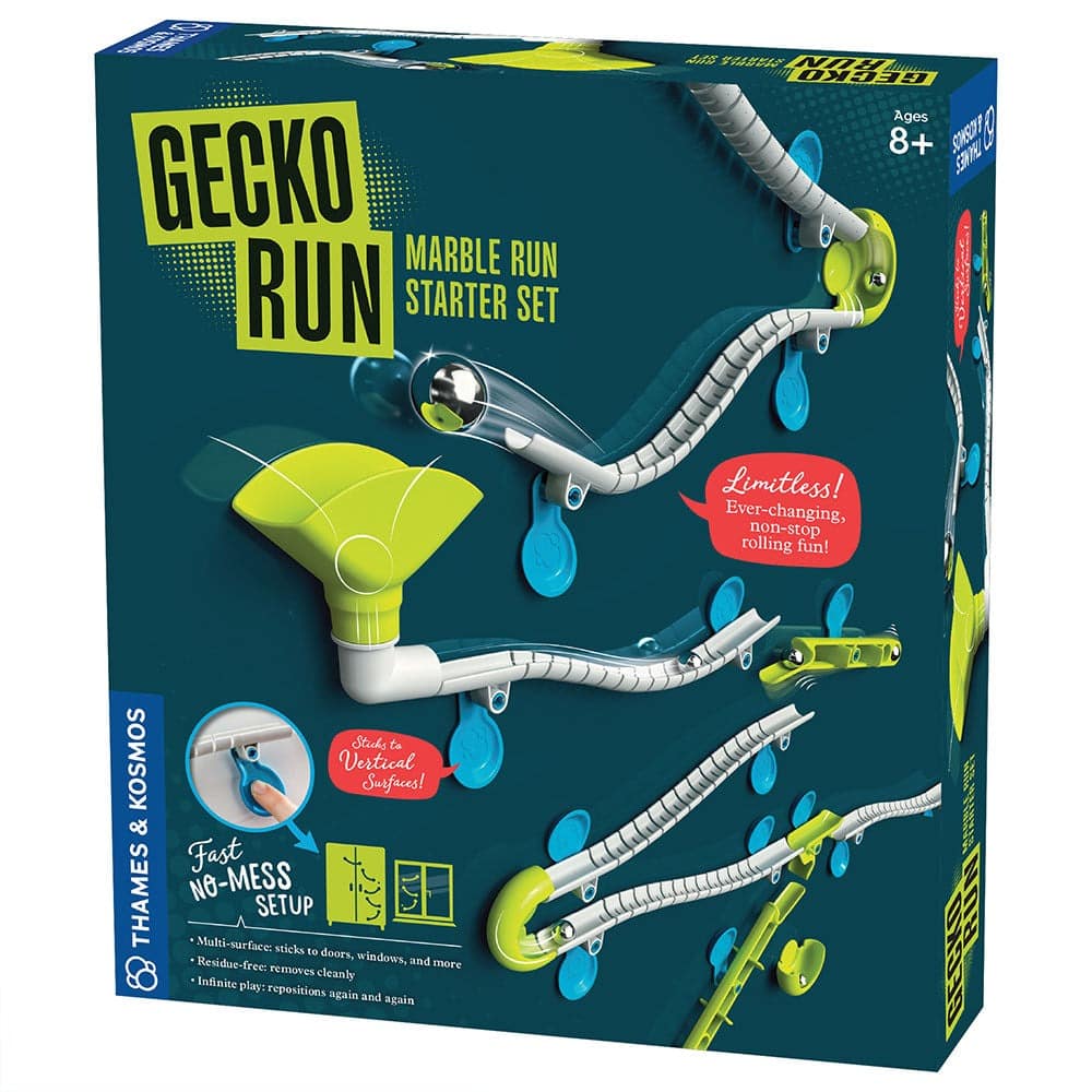 Gecko Run marble run starter set box with multicolor flexible track pieces