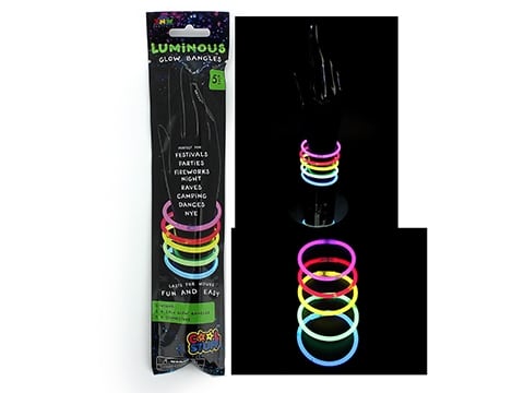 Glow bangles set, 5 multicolor stack bracelets in retail box