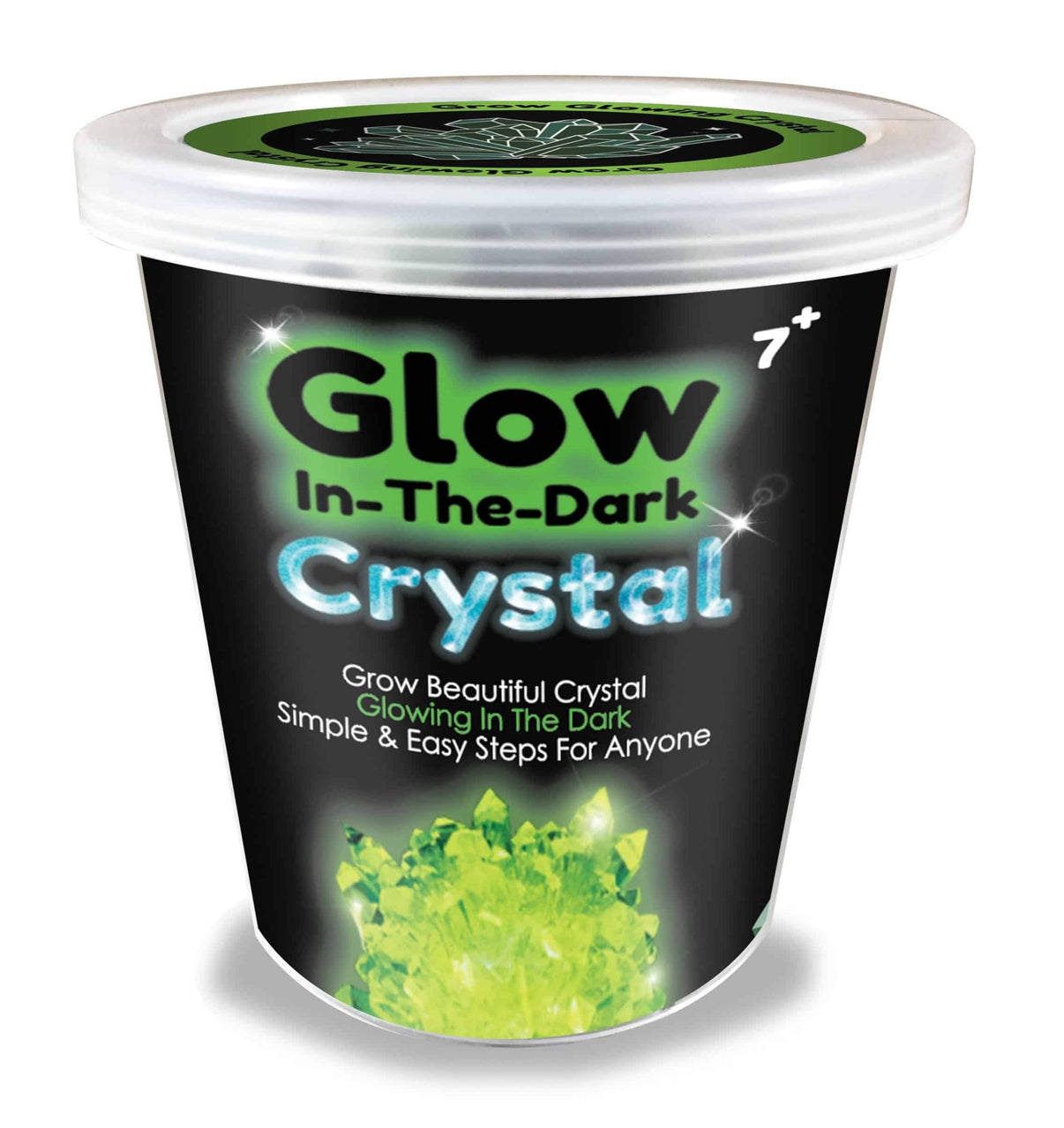 Glow-in-the-dark crystal growing kit bucket with lid, black and green graphic