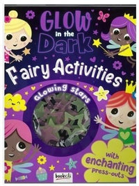 Glow-in-the-dark fairy activities book cover with smiling fairies and star graphics