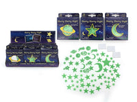 Glow-in-the-dark galaxy star and moon sticker set, 24 pieces, green on white