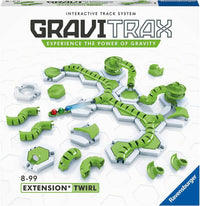 GraviTrax Extension Twirl track set with green curved rails and white track base pieces