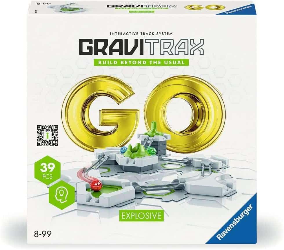Explosive interactive track system box with gold GO logo and 39 pieces