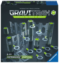 GraviTrax PRO vertical extension track system set with green towers and gray track pieces