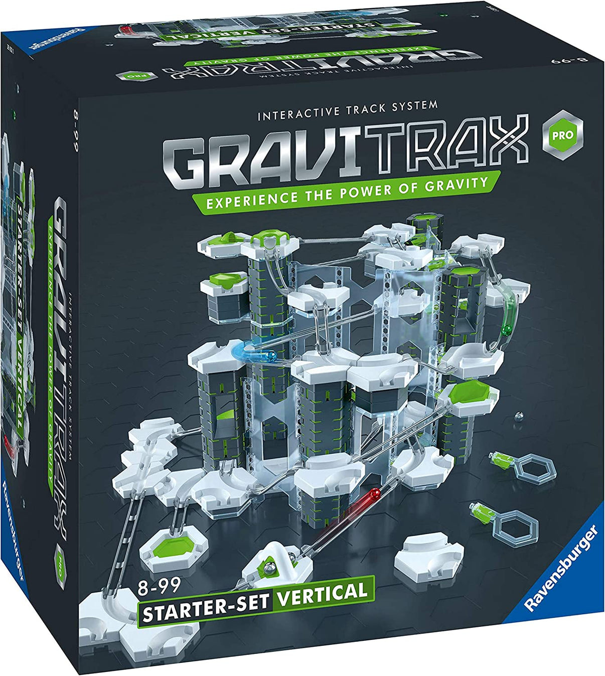 GraviTrax PRO vertical marble run starter set box with white towers and green parts