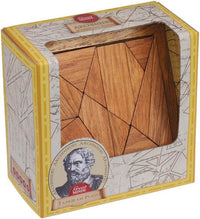 Wooden tangram puzzle in display box with geometric wood pieces