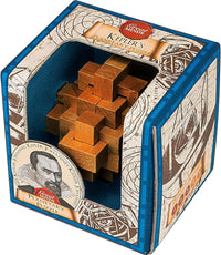Kepler planetary wooden cube puzzle in blue box with wooden pieces