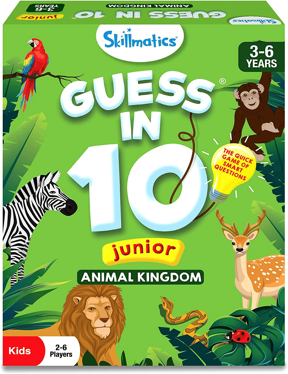 Junior Animal Kingdom card game box with Guess in 10 theme, 3-6 years