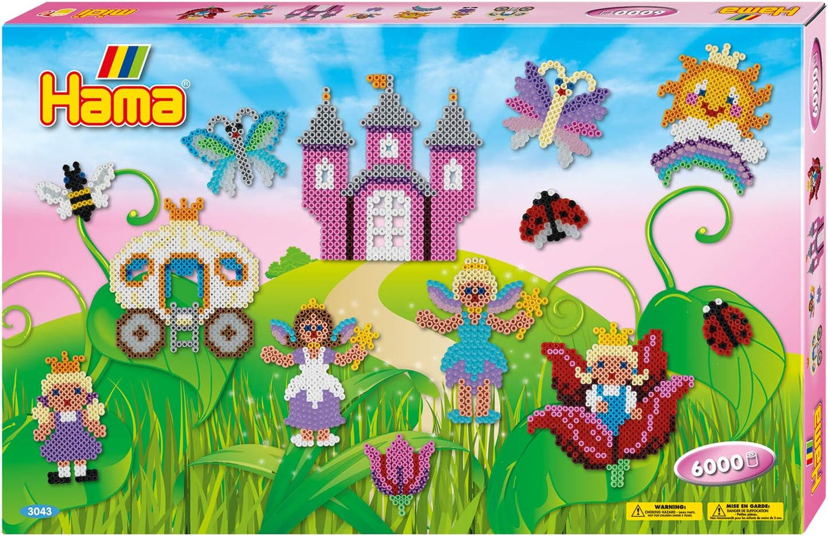 Hama beads giant gift box with fairy scene and colorful bead patterns