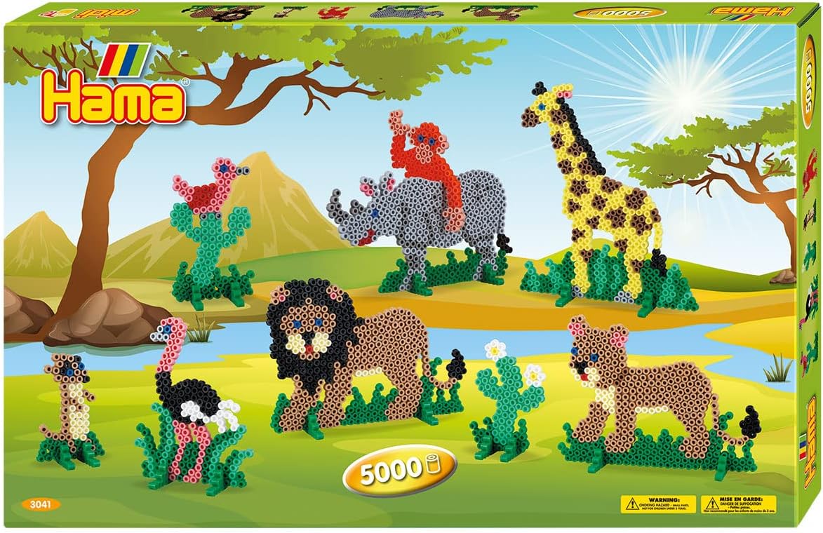 Hama Beads safari gift box with 5,000 beads and pegboards, animal bead designs