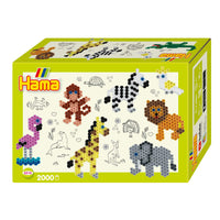 Hama beads gift set box with multicolor zoo animal templates and bead patterns