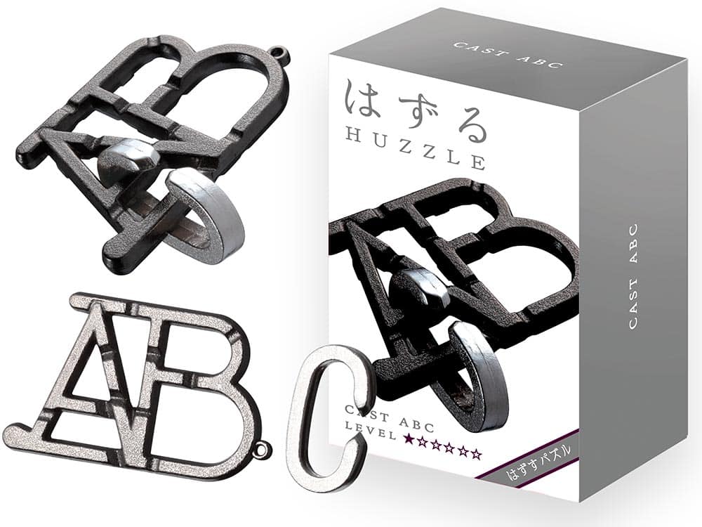 Cast metal ABC puzzle with interlocking Huzzle frame and letters pieces