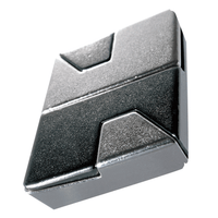 Diamond-shaped metal puzzle block with textured dark gray and black surfaces