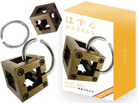 Metal Huzzle L2 puzzle box with two circular rings and cutout opening