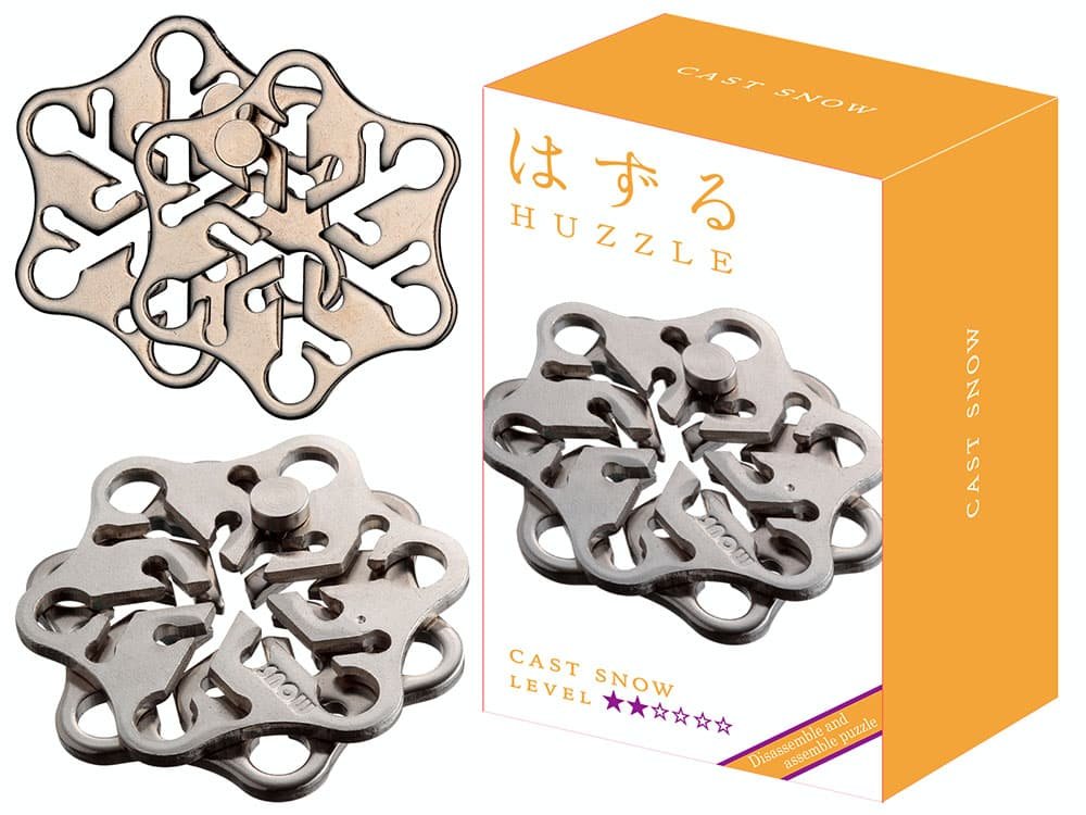 Hanayama Huzzle L2 Snow cast metal puzzle, interlocking pieces in dark silver