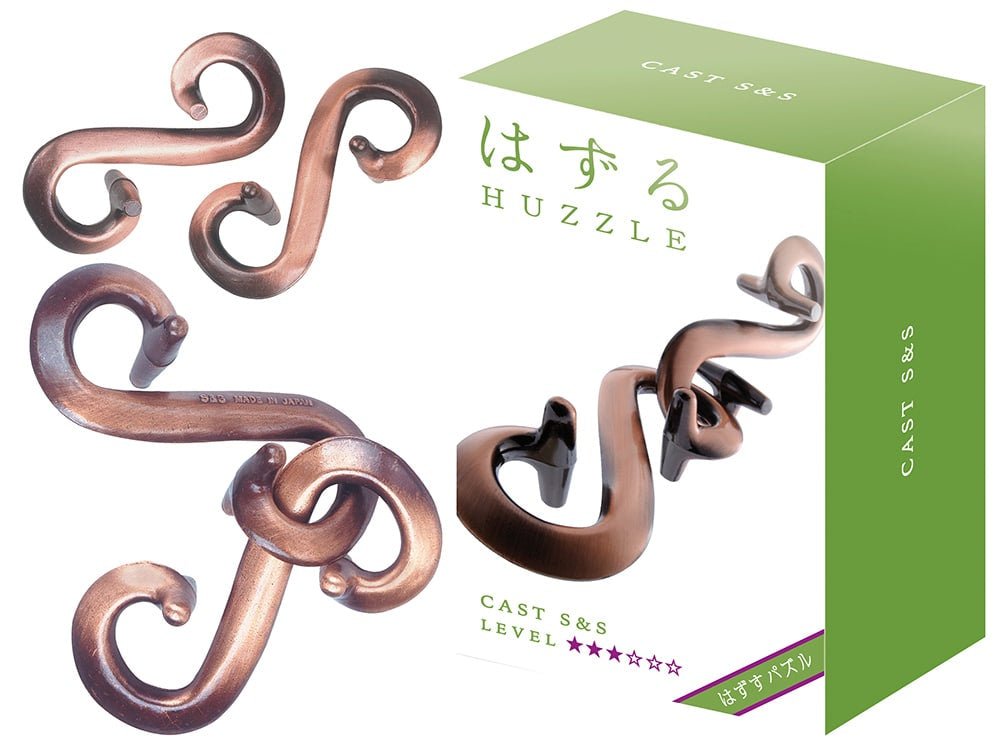 Metal interlocking puzzle pieces with bronze finish, S&S cast set