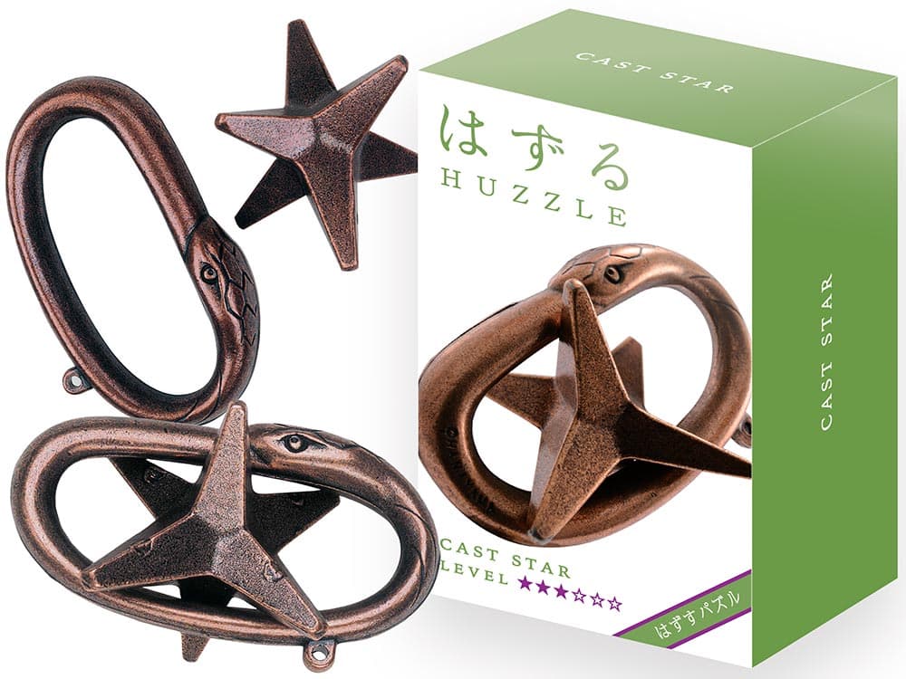 Metal star puzzle with bronze-toned U-shaped rings and a five-point star centerpiece