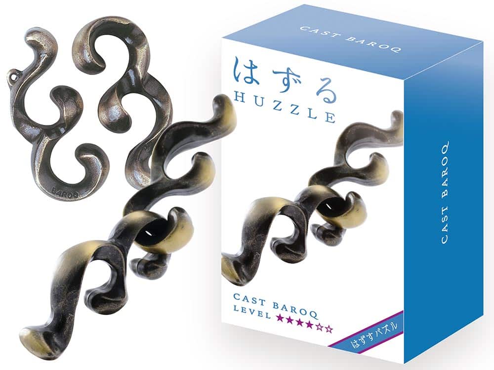 Metal Baroq level L4 cast puzzle pieces, dark scrolls with brass-toned ends
