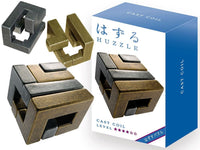 Hanayama cast coil metal puzzle with interlocking bronze and dark pieces