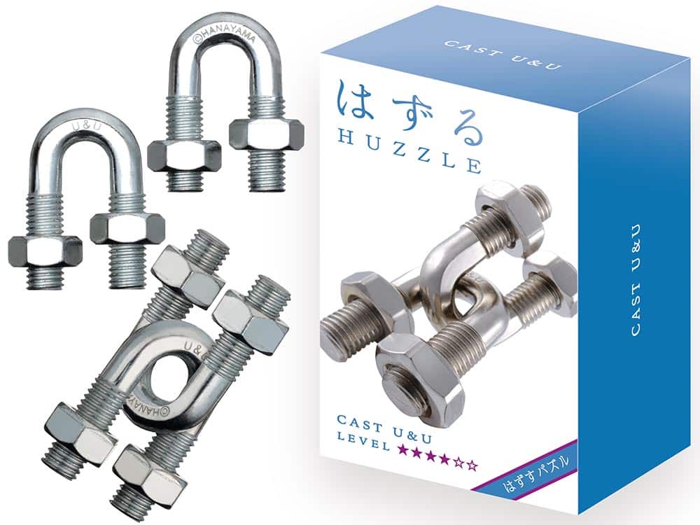 Hanayama Huzzle L4 U&U metal puzzle, U-shaped fasteners and nuts set with box