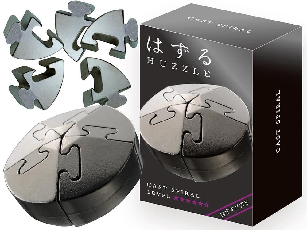 Hanayama Huzzle L5 Spiral cast metal puzzle set with interlocking pieces and presentation box