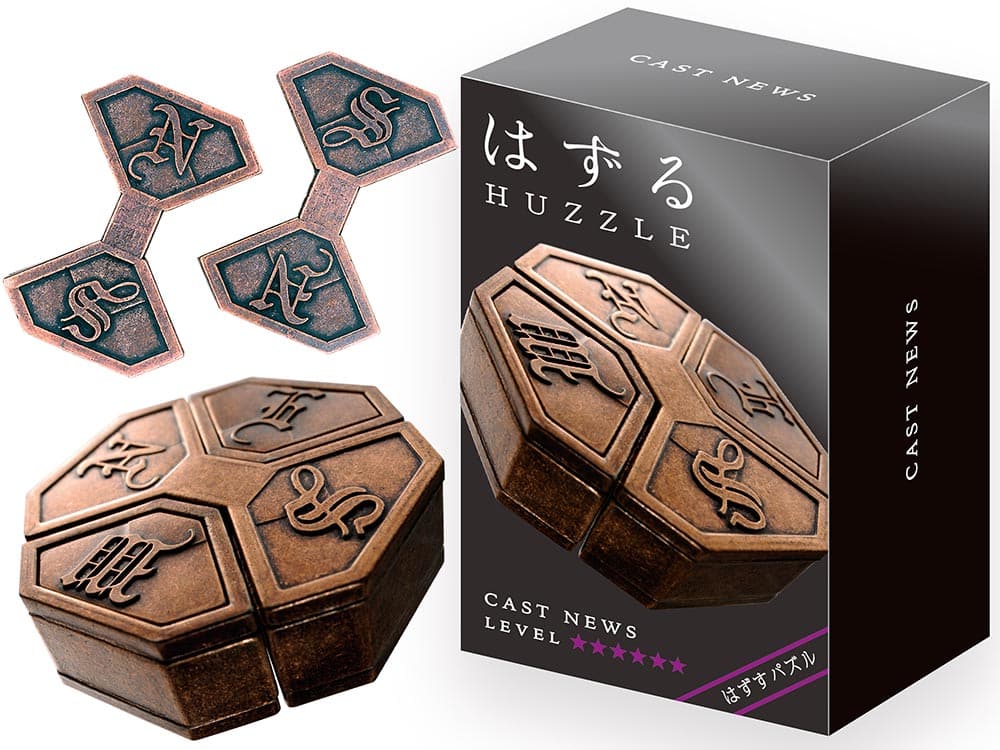 Hanayama Huzzle L6 News cast news puzzle set, box and metal interlocking pieces