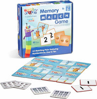 Memory match game box with Numberblocks tiles, featuring numbers 1–10 and characters