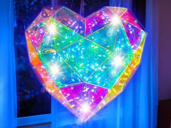 Heart-shaped 3D puzzle lantern with multicolor glowing panels