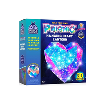 Hanging heart 3D puzzle lantern kit box with glowing heart design in blue and pink.