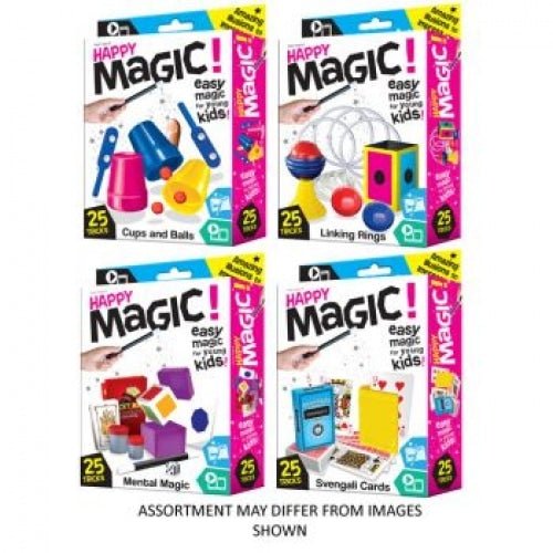 Assorted kids magic trick set boxes, 4-pack assortment of Happy Magic 25 tricks