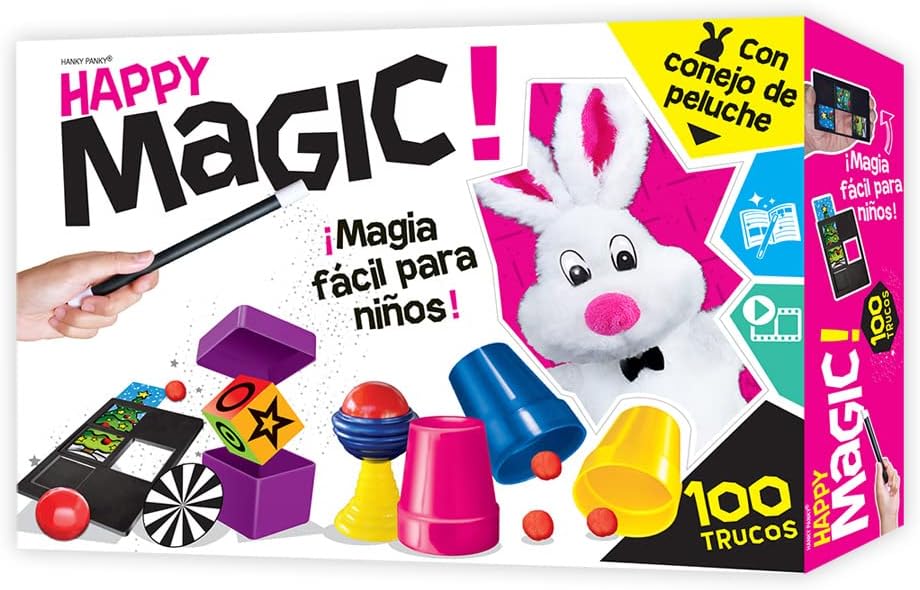 Happy Magic 100 tricks kids magic set box with bunny figure and colorful props