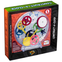 Clock kit box with clear cover showing colorful gears and a white clock dial