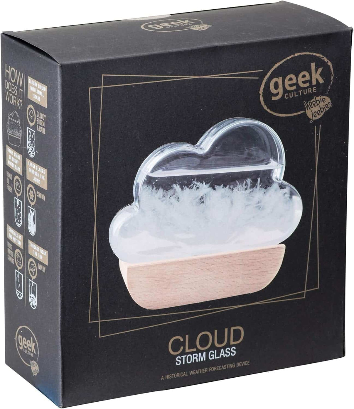 Storm glass cloud in retail box, clear cloud dome with light wood base