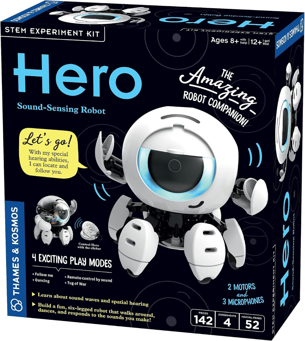 Thames & Kosmos STEM kit box for Hero sound-sensing robot with blue glowing face