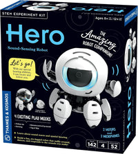 Thames & Kosmos STEM kit box for Hero sound-sensing robot with blue glowing face