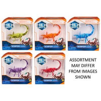 Assorted scorpion robot toys in retail boxes