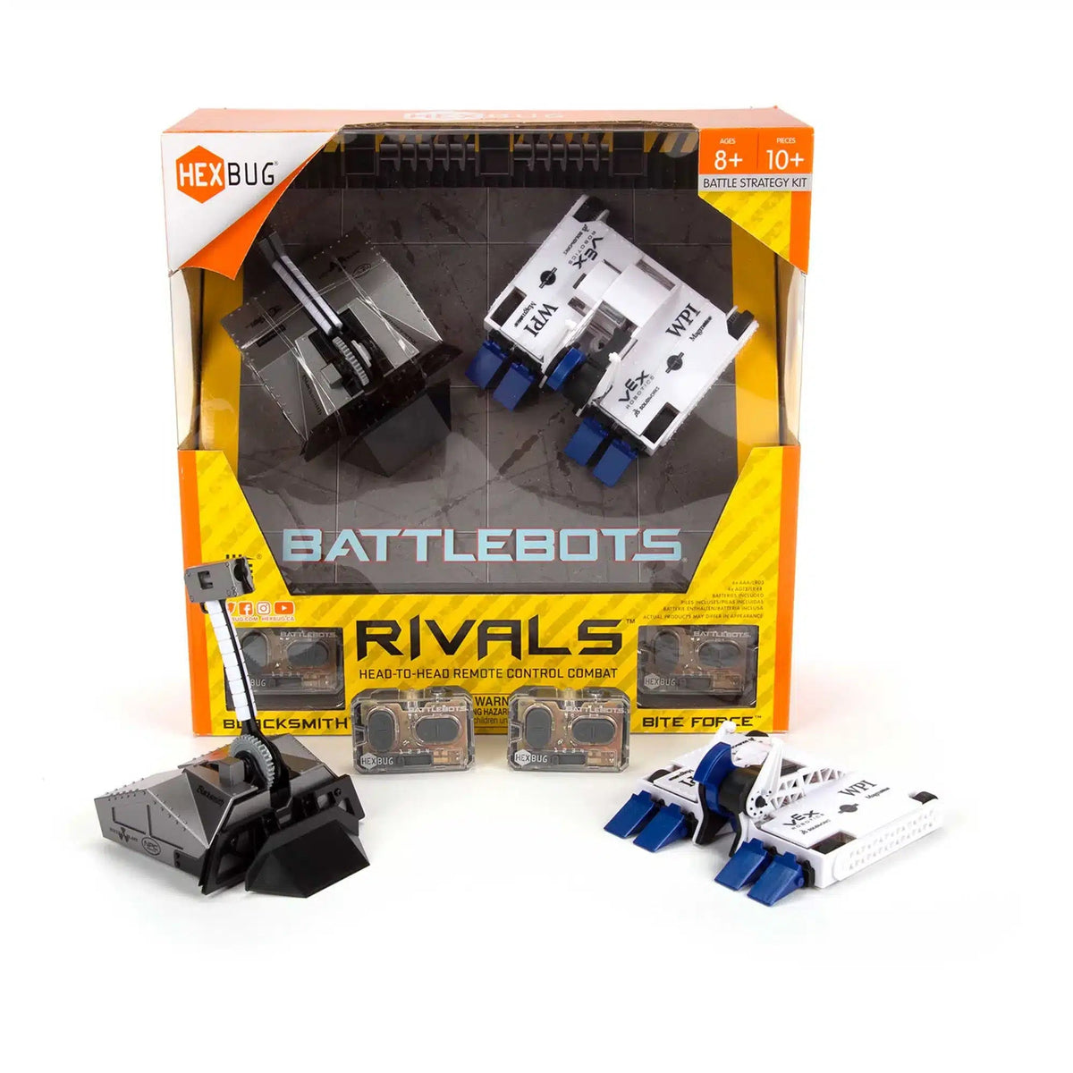 Hexbug BattleBots Rivals toy robot set in retail box with two robots, black and blue