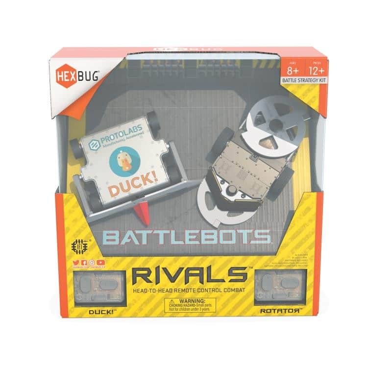 Hexbug BattleBots Rivals V toy set box with Duck and Rotator battlebots