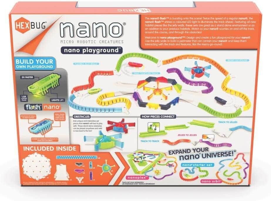 Hexbug nano playground toy set box with colorful track layout and micro-robot features