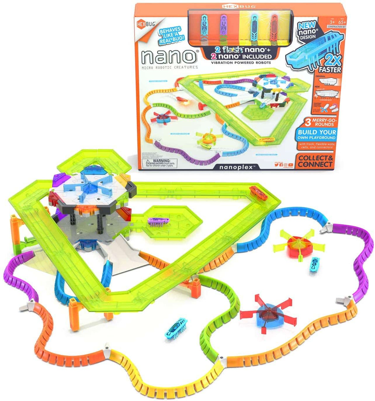 Hexbug nano+ nanoplex robot playset with green, purple, and blue track layout