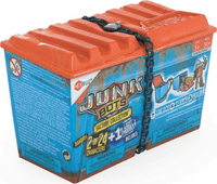HEXBUG Junkbots Series 2 dumpster toy package with orange lid and black chain
