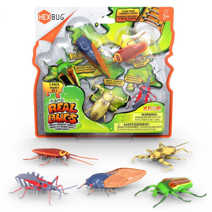 Hexbug toy bug blister pack with 5 plastic insect figures, green and orange