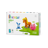 Air-dry clay animals set box showing six colorful animal figures