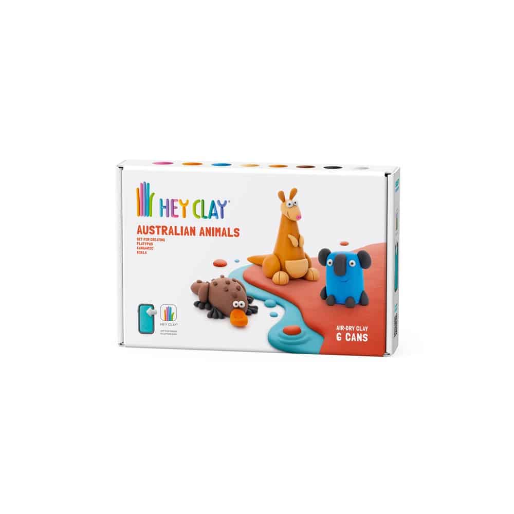 Australian animals clay set box with six colorful canisters