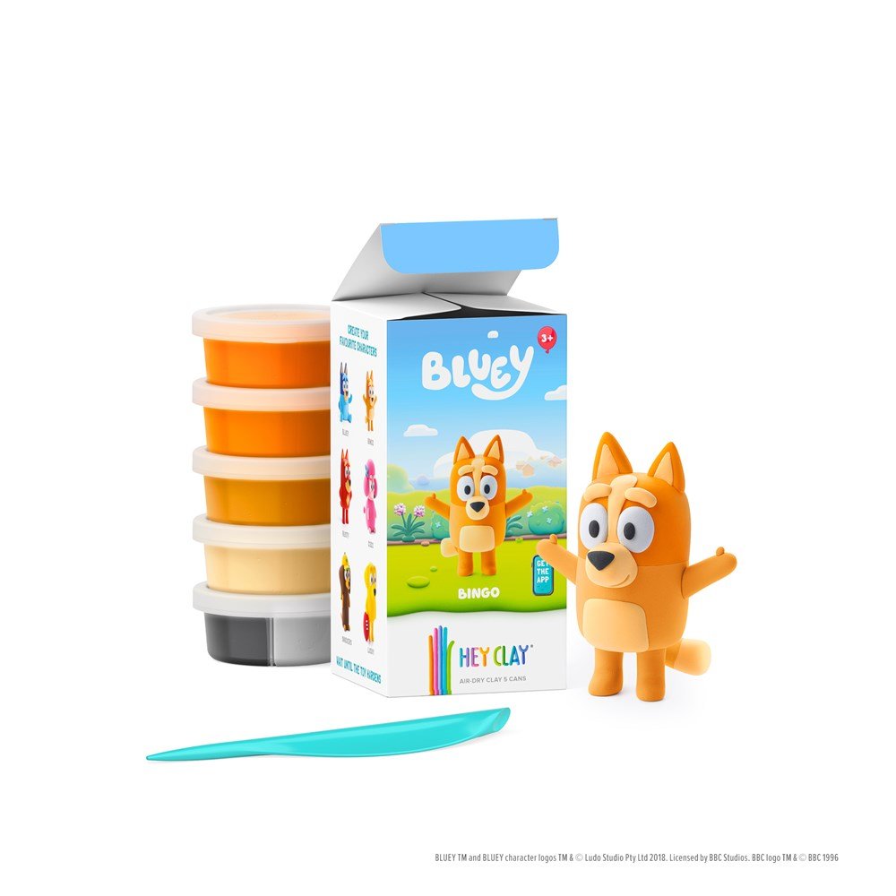 Hey Clay character clay kit with Bingo box, 5 mini color cans, figurine and tool