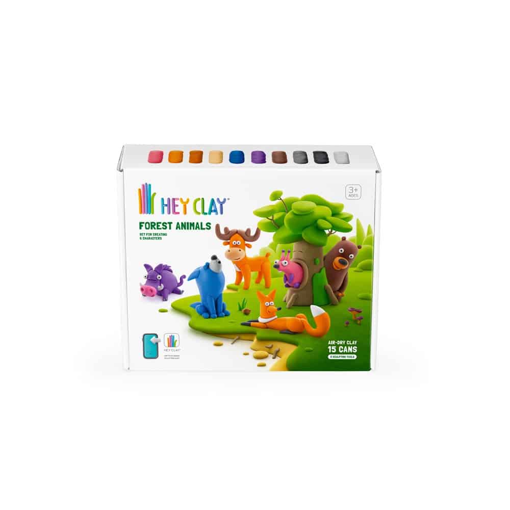 Forest animal air-dry clay set in box with multicolor clay canisters
