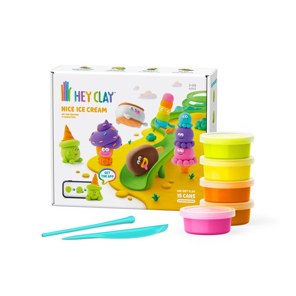 Hey Clay Nice Ice Cream Set with 15 colorful clay cans and sculpting tools