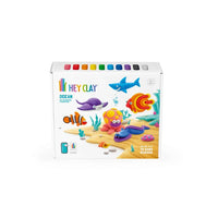 Ocean-themed air-dry clay set box with colorful canisters and tools